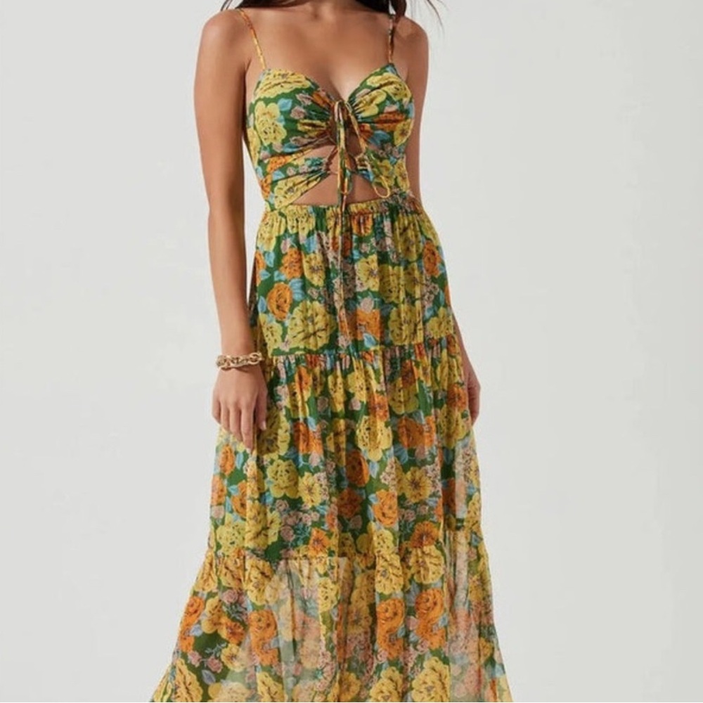 ASTR the Label Brandy Floral Maxi Dress in Green and Yellow